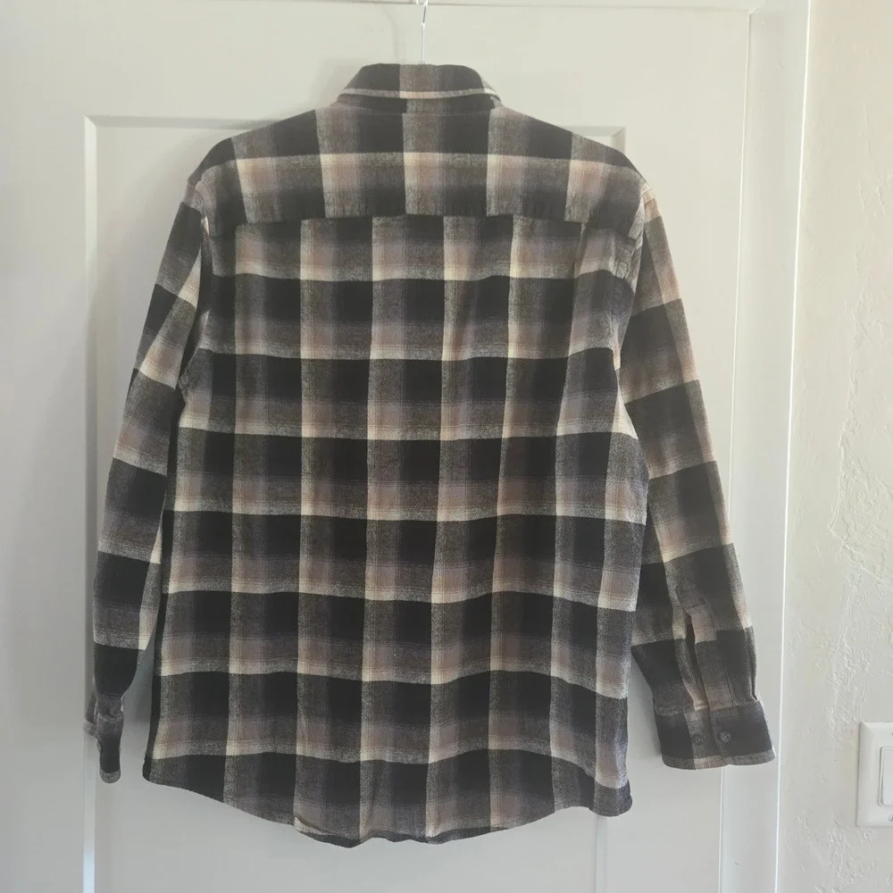 Pendleton Shirt Mason Mens Large Flannel Cotton Black Tan Plaid Long Sleeve